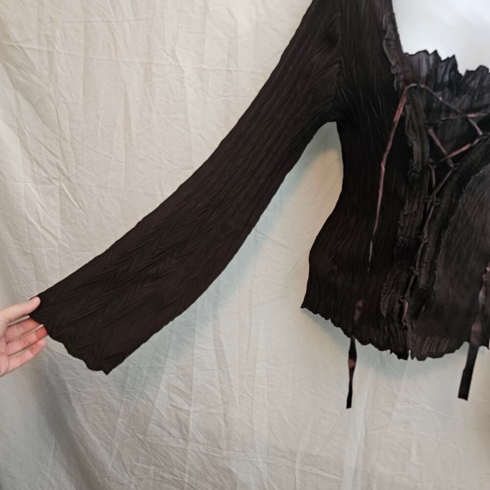 vintage y2k 2000s brown accordion chiffon crinkle fairy whimsical top - Picture 3 of 8